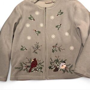 Embroidered Bird and Snowflake Tan Jacket